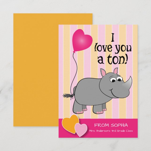 Rhino Valentine's Day-Klassenzimmer-Karte Einladung (Vorne/Hinten)
