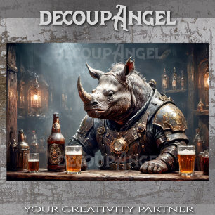 Rhino Warrior Drink Beer #2 - Decoupage - Seidenpapier