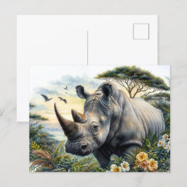 Rhino Watercolor Postkarte
