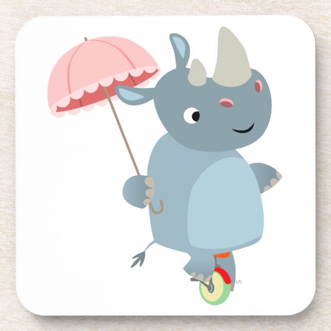 Rhino with Umbrella on Unicycle Coasters Set Getränkeuntersetzer (Vorderseite)
