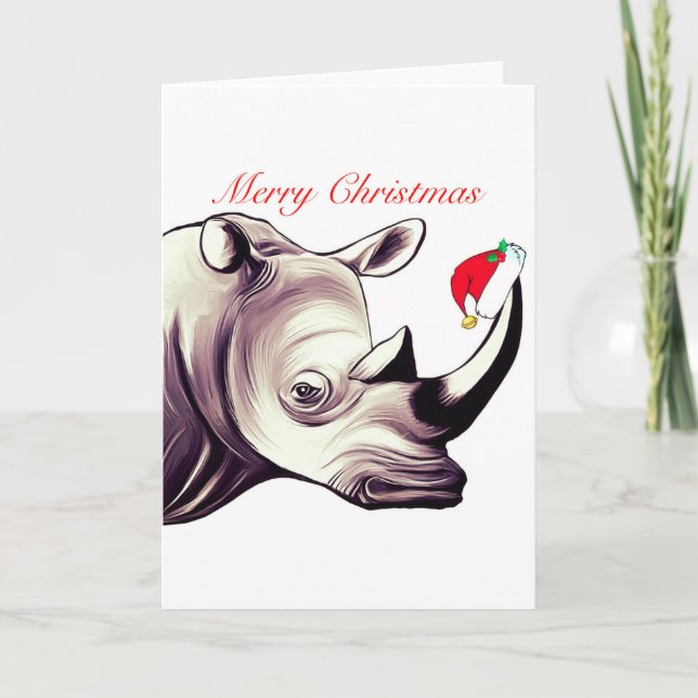 Rhinocéros avec la carte de Noël de casquette de (Devant)