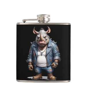 Rhinoceros Biker Rebel bei Lederjacket Cool Flachmann