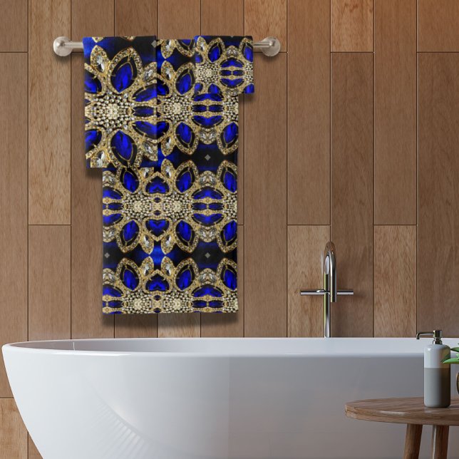 rhinocéros bleu saphir gemstone or diamant (fashion stylish turquoise gold silver royal blue bath towel set)