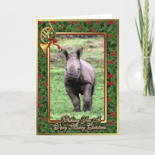 Rhinoceros Carte de Noël blanche d'animal africain