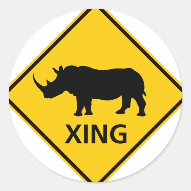 Rhinoceros Crossing Highway-Zeichen Runder Aufkleber (Vorderseite)