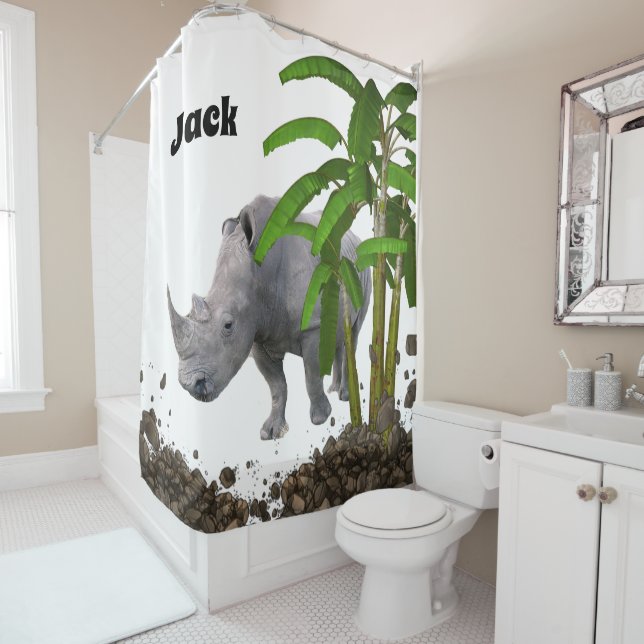 Rhinoceros de rideau de douche pour enfants (En situation)