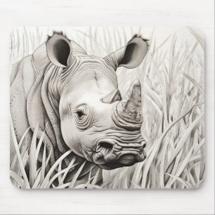 Rhinoceros Friedlich Natur Prairie Sketch Zeichnen Mousepad