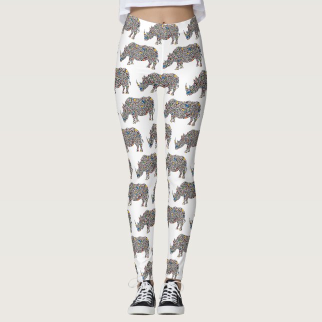 Rhinoceros in einem psychedelischen Geparden Leggings (Vorderseite)