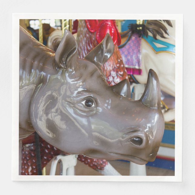 Rhinoceros Karussell-Fahrt auf Merry-Go-Runde Serviette (Vorderseite)