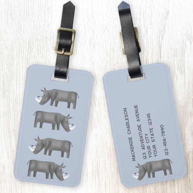 Rhinoceros Personalisiert Gepäckanhänger (Rhino personalized luggage tag for wildlife, animal and rhinoceros lovers)