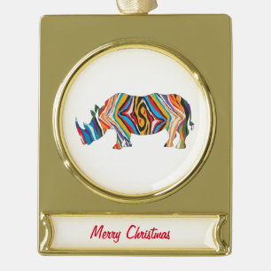 Rhinoceros Psychedelic Zebra Muster Banner-Ornament Gold