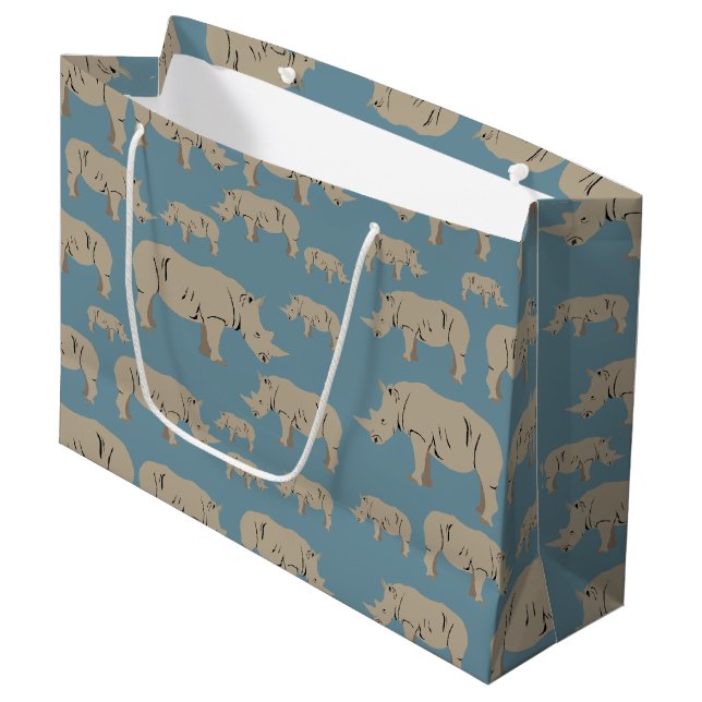 Rhinoceros Rhino Illustrationsmuster Große Geschenktüte (Vorderseite Schrägansicht)