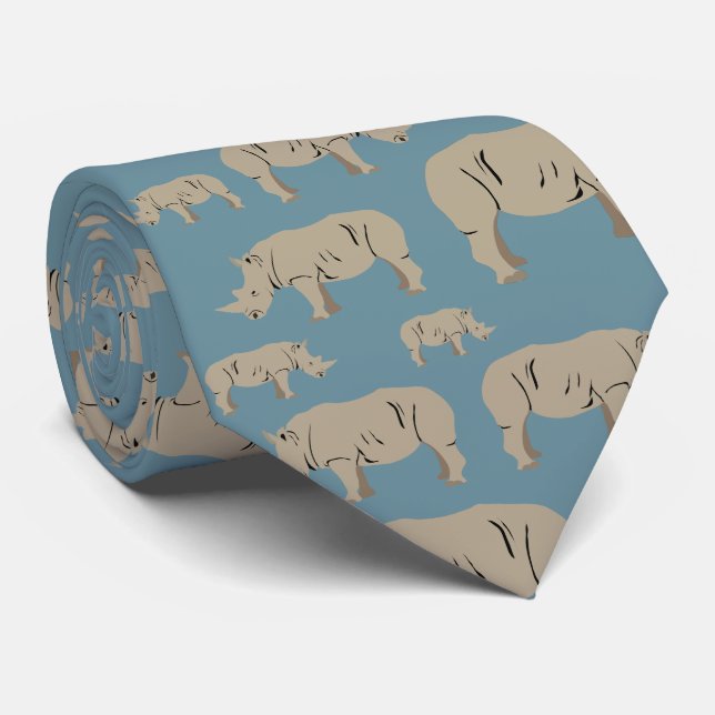 Rhinoceros Rhino Illustrationsmuster Krawatte (Gerollt)