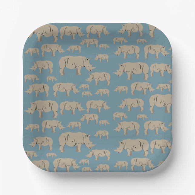 Rhinoceros Rhino Illustrationsmuster Pappteller (Vorderseite)