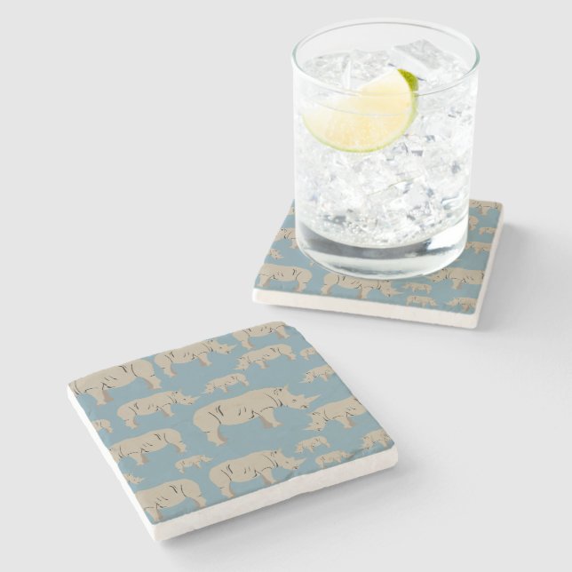 Rhinoceros Rhino Illustrationsmuster Steinuntersetzer (Seitenansicht)