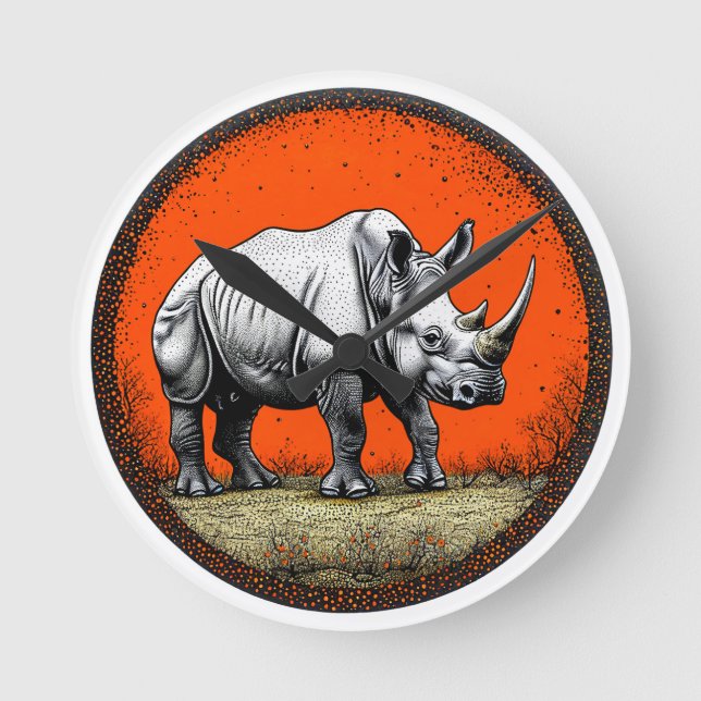 Rhinoceros Runde Wanduhr (Vorderseite)