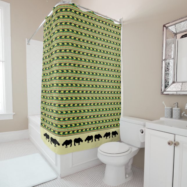Rhinoceros Safari Weave Muster mit Silhouetten Duschvorhang (Beispiel)