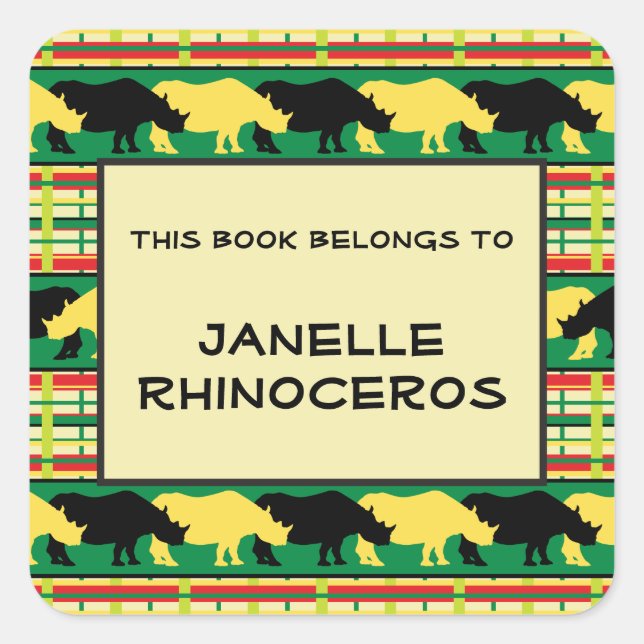 Rhinoceros Safari Weave Muster Quadratischer Aufkleber (Vorderseite)