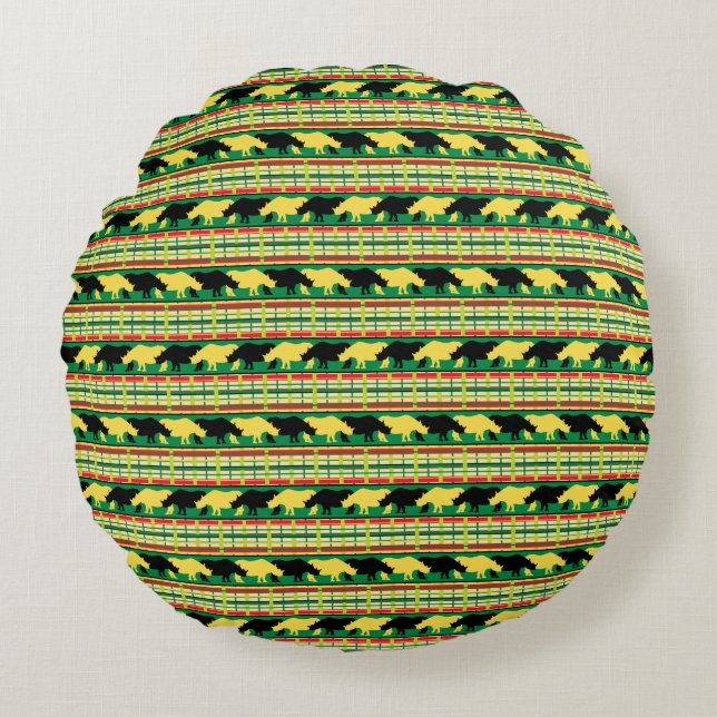 Rhinoceros Safari Weave Muster Rundes Kissen (Vorderseite)