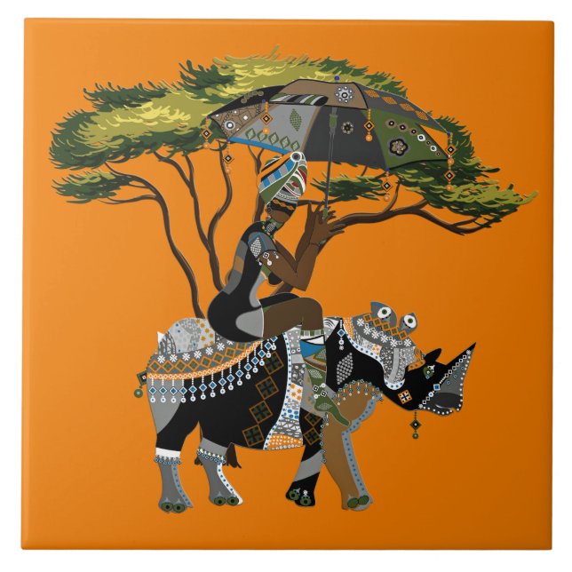 Rhinodekor der niedlichen Afrikanischen Stammesfra Fliese (Vorderseite)