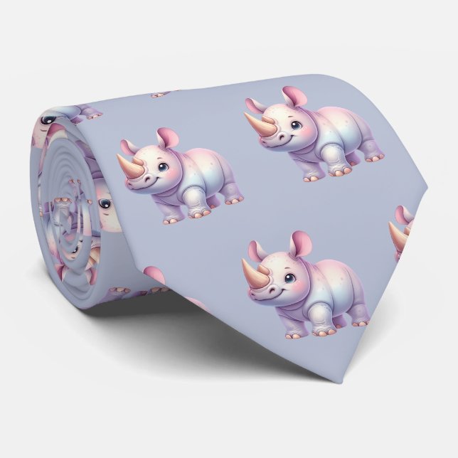 Rhinos Rhinoceros Modernes Kawaii Niedlich Babys Krawatte (Gerollt)