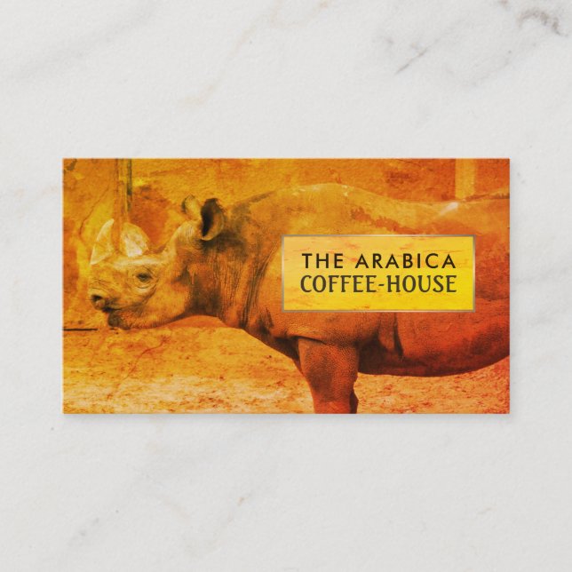Rhinozeros, afrikanischer Rhino, Kaffeehaus Visitenkarte (Vorderseite)