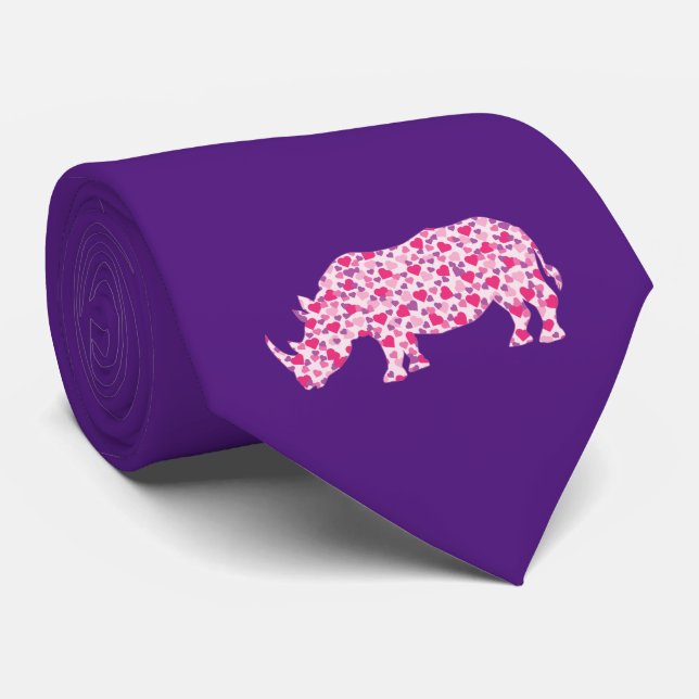 Rhinozeros aus kleinen rosa Herzen der Liebe Krawatte (Gerollt)