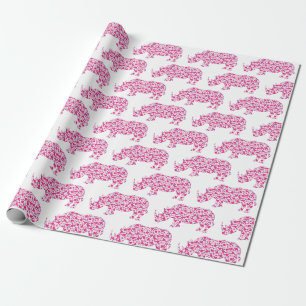 Rhinozeros aus kleinen rosa Herzen Geschenkpapier