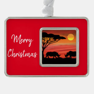 Rhinozeros in den afrikanischen Serengeti Rahmen-Ornament Silber
