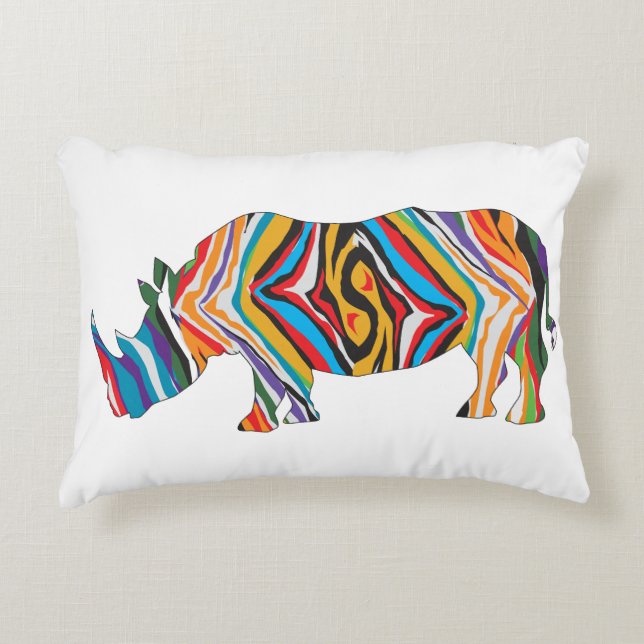 Rhinozeros in einem psychedelischen Zebra-Muster Dekokissen (Vorderseite)