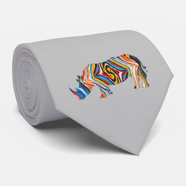 Rhinozeros in einem psychedelischen Zebra-Muster Krawatte (Gerollt)