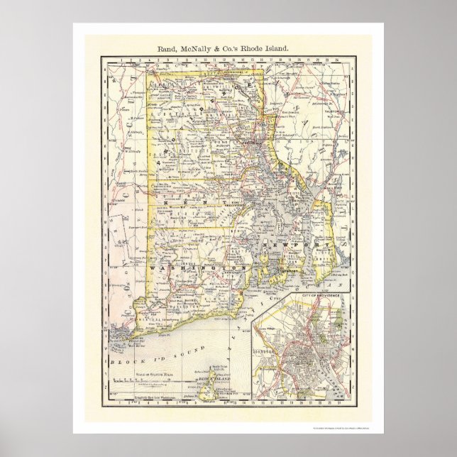 Rhode Island Eisenbahnkarte 1875 Poster (Vorne)