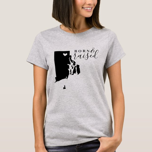 Rhode Island Geborenes und aufgewachsenes Staat T- T-Shirt (Vorderseite)