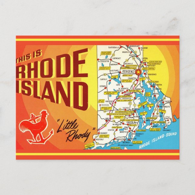 Rhode Island Karte Postkarte (Vorderseite)