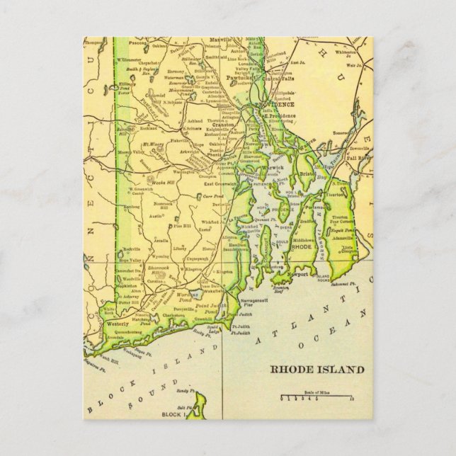 Rhode Island Karte Postkarte (Vorderseite)