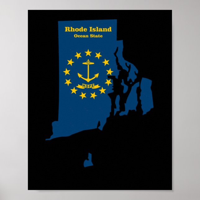 Rhode Island Map Flaggenaufkleber Poster (Vorne)