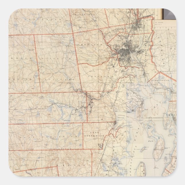 Rhode Island Map Quadratischer Aufkleber (Vorderseite)