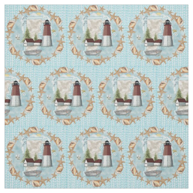 Rhode Island Muscheln Leuchtturm Stoff (Muster)