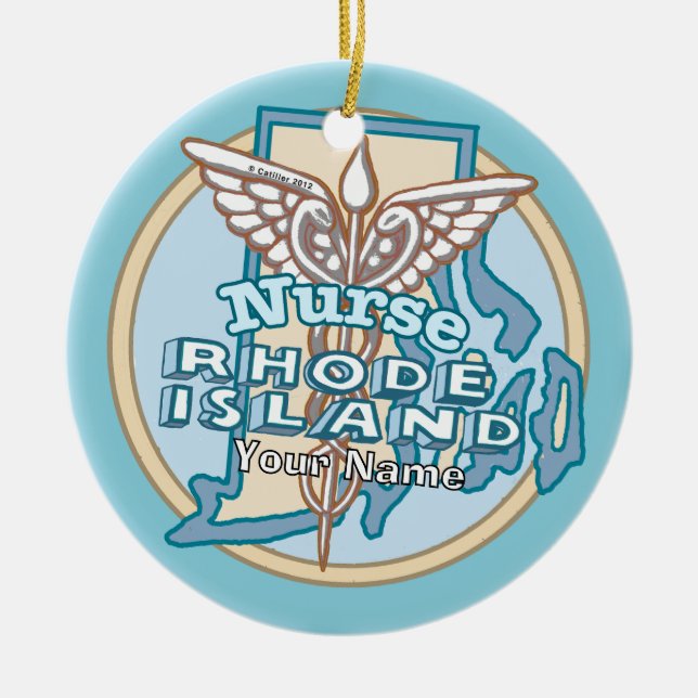 Rhode Island Nurse Caduceus  Keramik Ornament (Vorne)