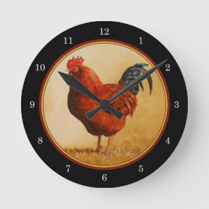 Rhode Island Red Rooster Chicken Runde Wanduhr