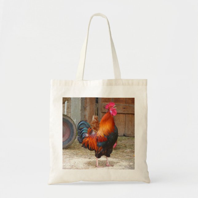 Rhode Island Red Rooster Crowing in Barnyard Tragetasche (Vorne)