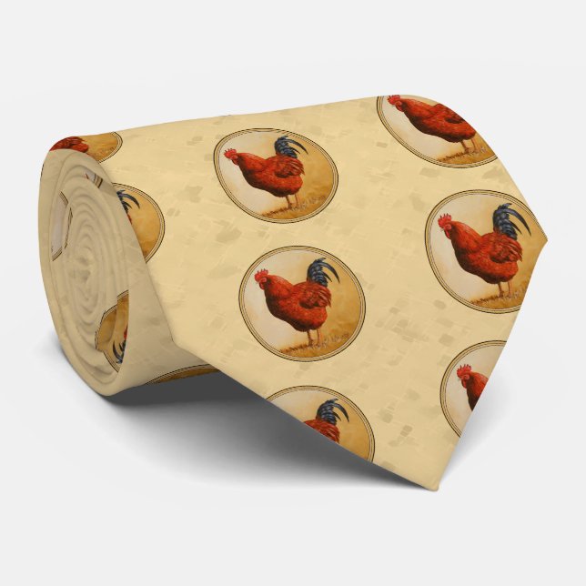 Rhode Island Red Rooster Gelber Hintergrund Krawatte (Gerollt)