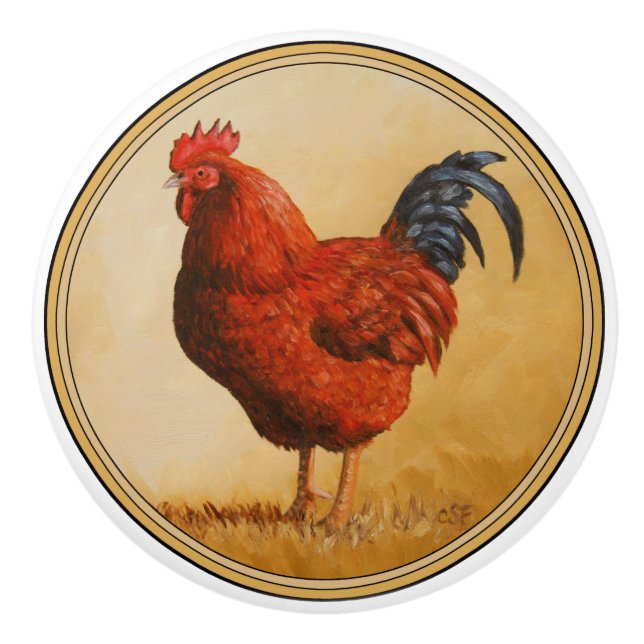 Rhode Island Rooster Chicken Keramikknauf (Vorderseite)