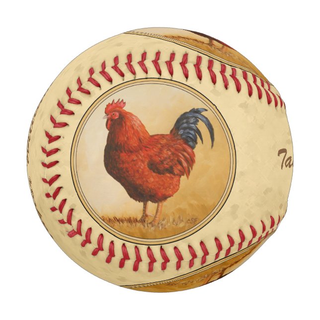 Rhode Island Rooster Gelber Hintergrund Baseball (Vorderseite Links)
