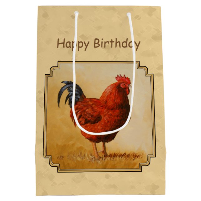 Rhode Island Rooster Gelber Hintergrund Mittlere Geschenktüte (Rückseite)