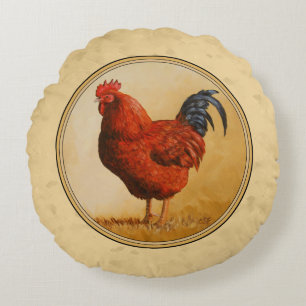 Rhode Island Rooster Gelber Hintergrund Rundes Kissen