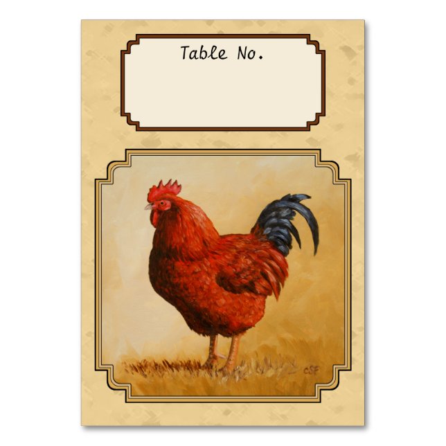 Rhode Island Rooster Gelber Hintergrund Tischnummer (Vorderseite)