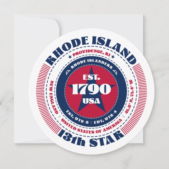Rhode Island Staat Circular Typografy Flat Card (Vorderseite)
