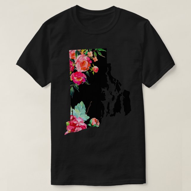 Rhode Island Staat Karte Prio Patriotic Floral Vin T-Shirt (Design vorne)