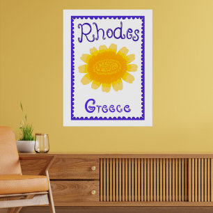 Rhodes Greece Bold Bloom Wood Topped Wall Tapestor Poster